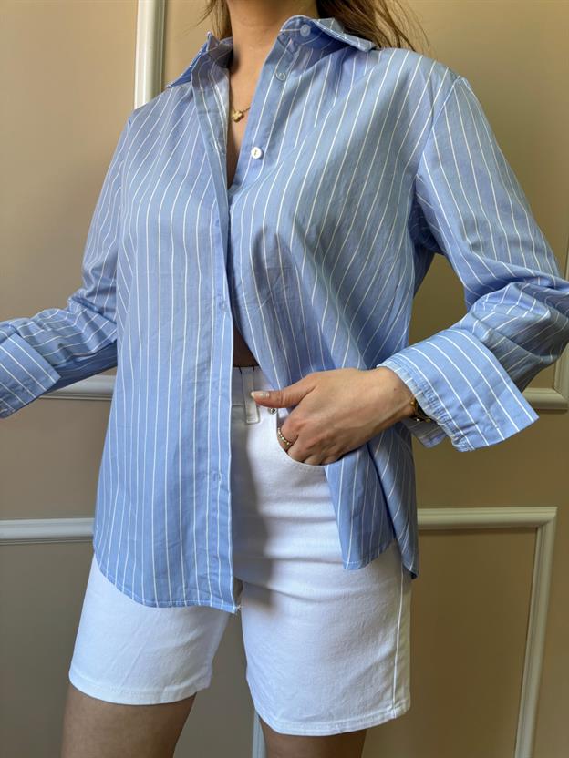 Mavi Arkası Dantel Gömlek