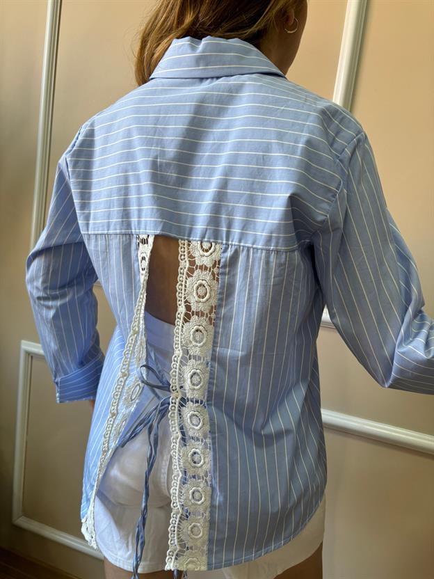 Mavi Arkası Dantel Gömlek