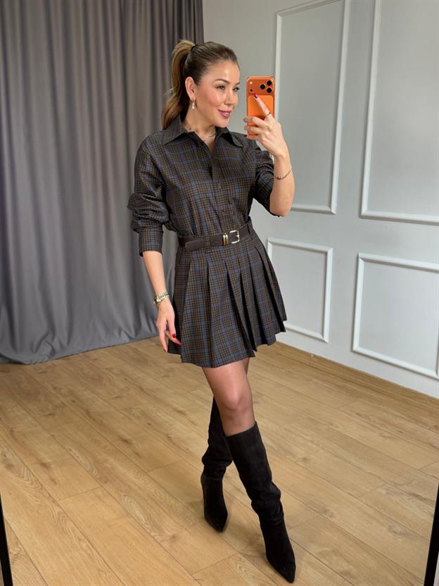 Mavi Detaylı Pötikareli Gömlek