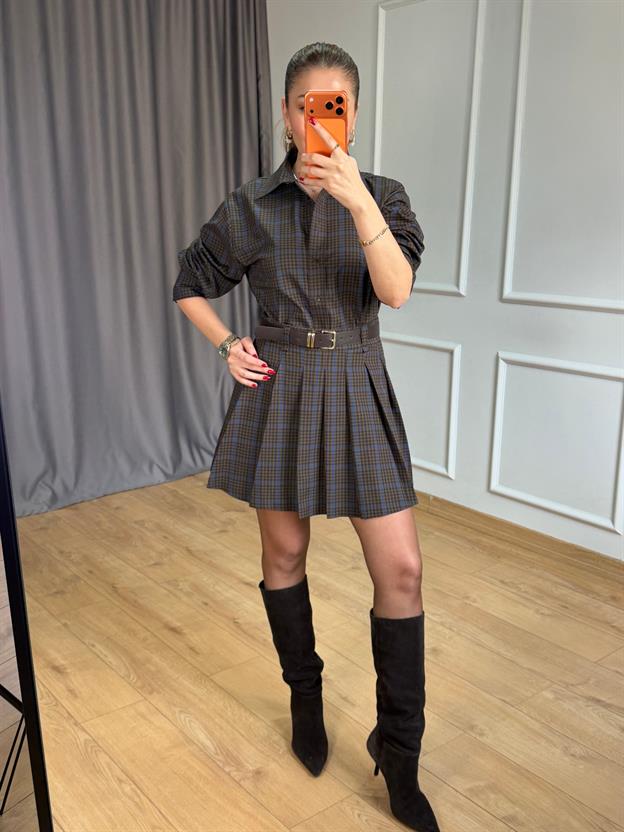 Mavi Detaylı Pötikareli Gömlek