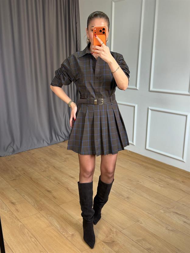 Mavi Detaylı Pötikareli Gömlek