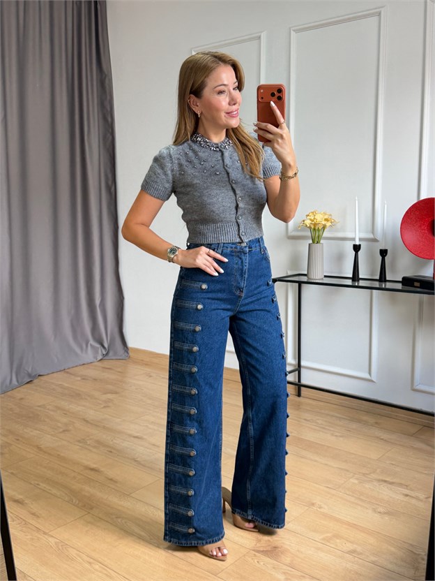 Mavi Düğme Detaylı Jean
