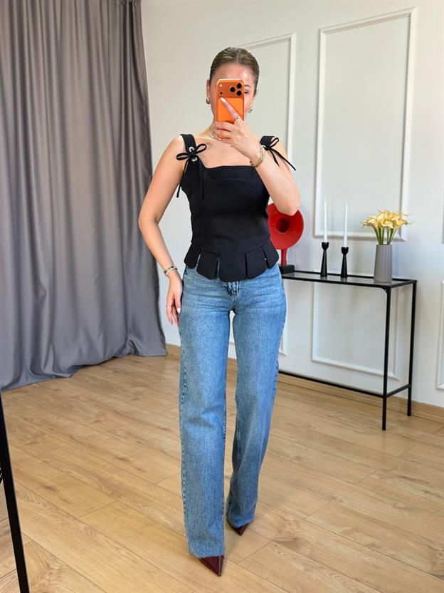 Mavi Kesik Paça Wide Leg