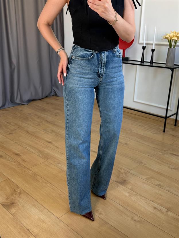 Mavi Kesik Paça Wide Leg