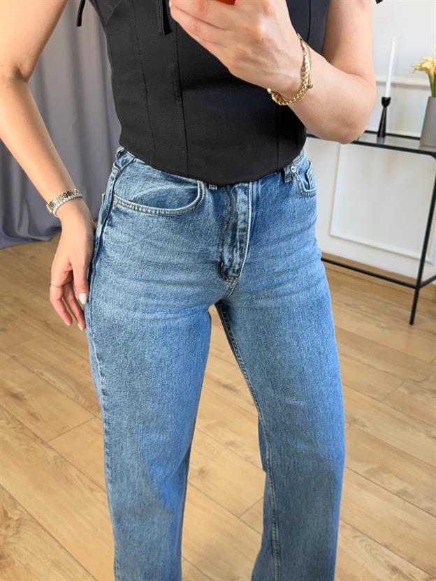 Mavi Kesik Paça Wide Leg