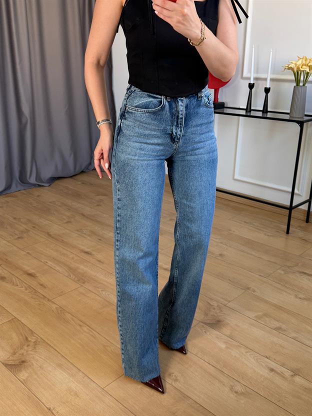 Mavi Kesik Paça Wide Leg