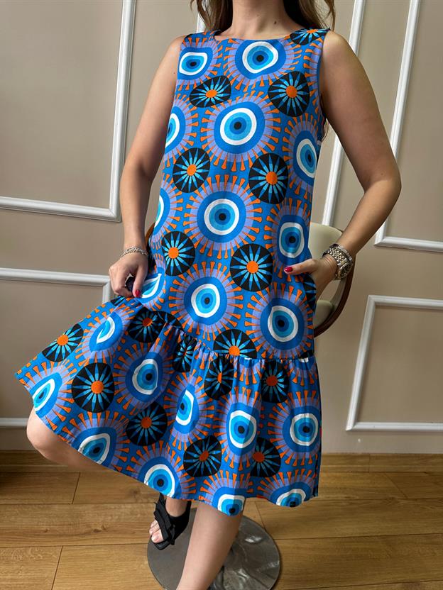 Mavi Nazar Boncuklu Elbise