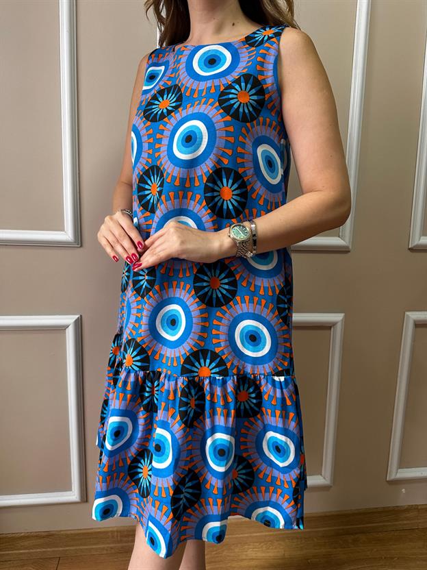 Mavi Nazar Boncuklu Elbise