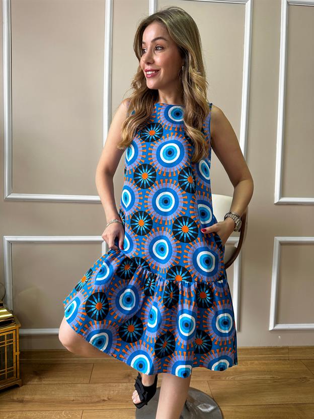 Mavi Nazar Boncuklu Elbise