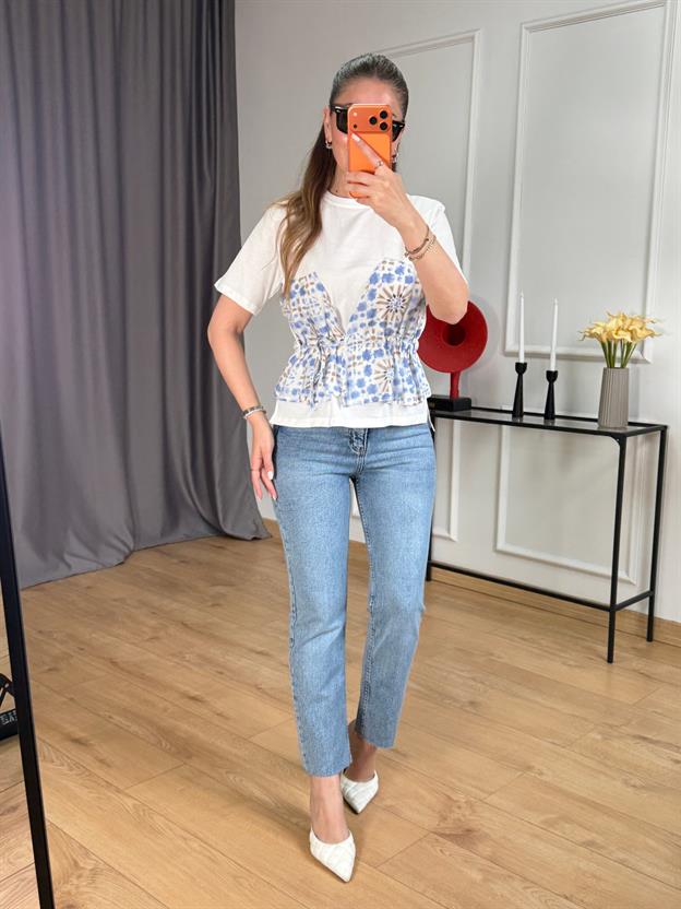 Mavi Ön Yıldız Bağlamalı Tshirt