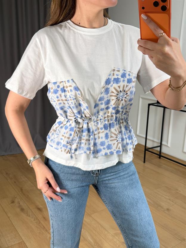 Mavi Ön Yıldız Bağlamalı Tshirt