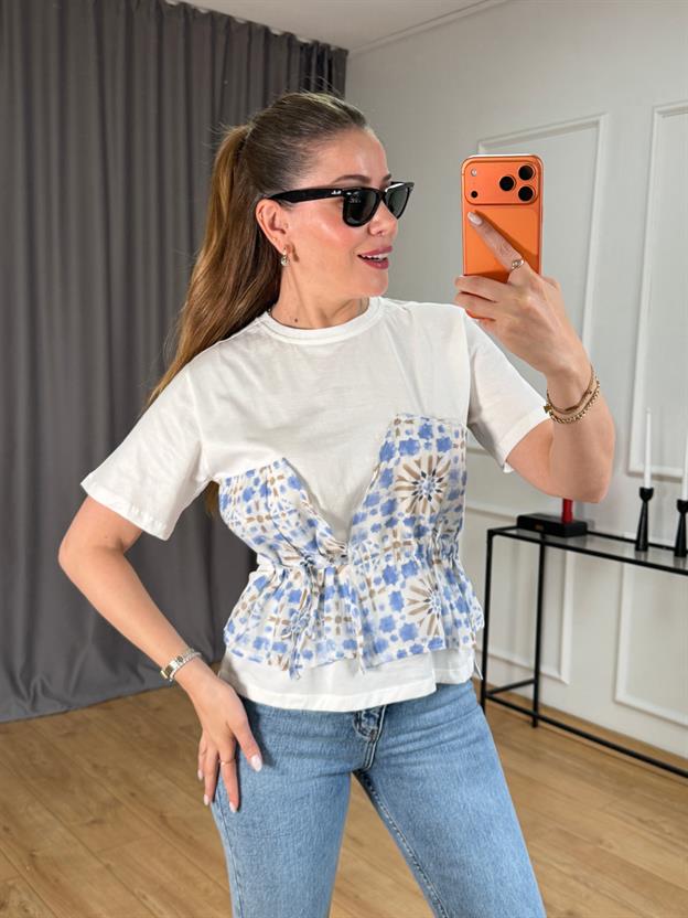 Mavi Ön Yıldız Bağlamalı Tshirt