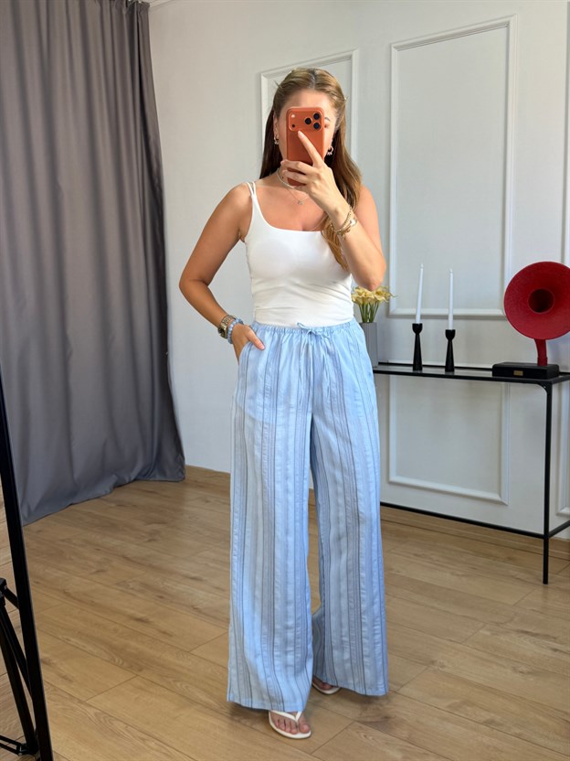 Mavi Siyah Şeritli Pantolon
