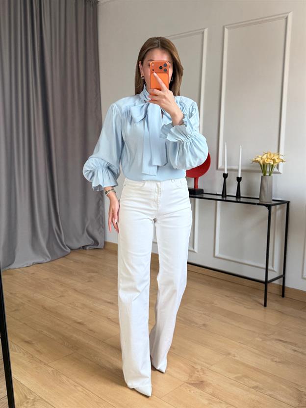 Mavi Yaka Bağlamalı Bluz