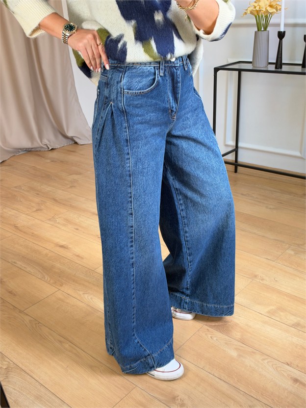 Mavi Yan Pile Detaylı Jean1