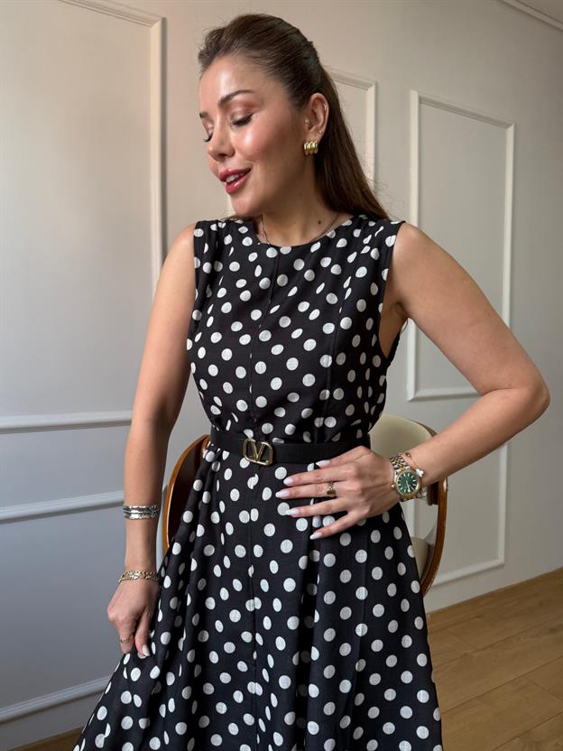 Maxi Siyah Puantiyeli Elbise