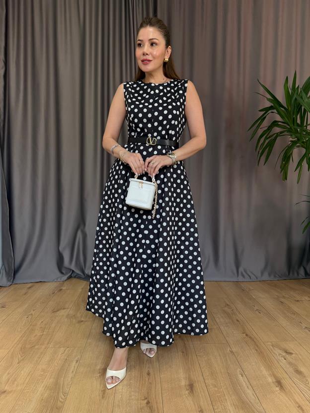 Maxi Siyah Puantiyeli Elbise