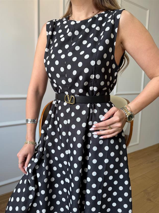 Maxi Siyah Puantiyeli Elbise