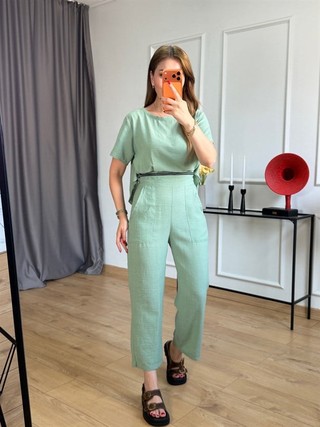 Mint Yeşili Fermuar Detaylı Tulum