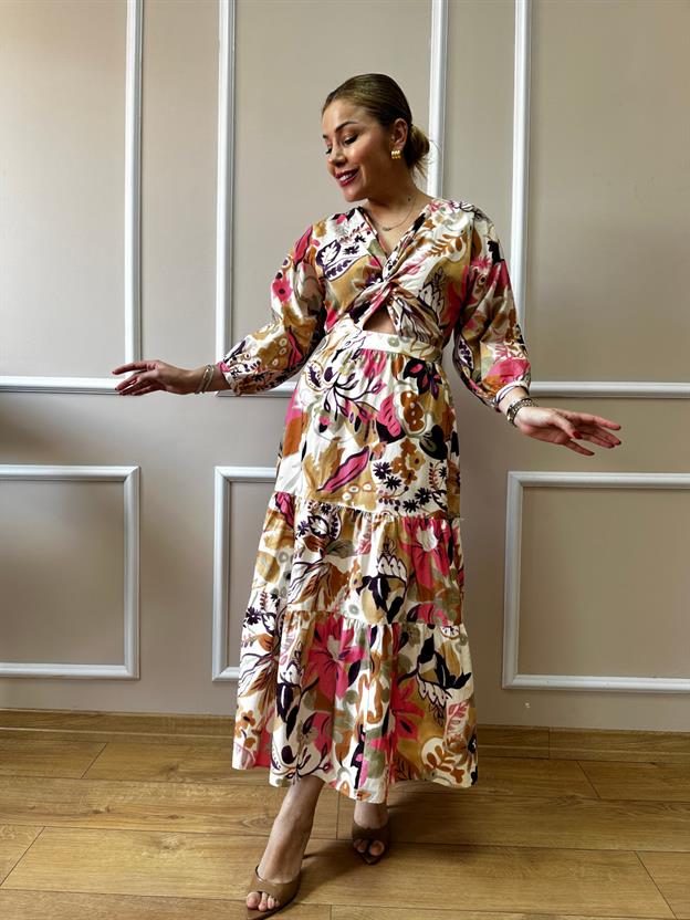 Mor Önü Büzgülü Elbise