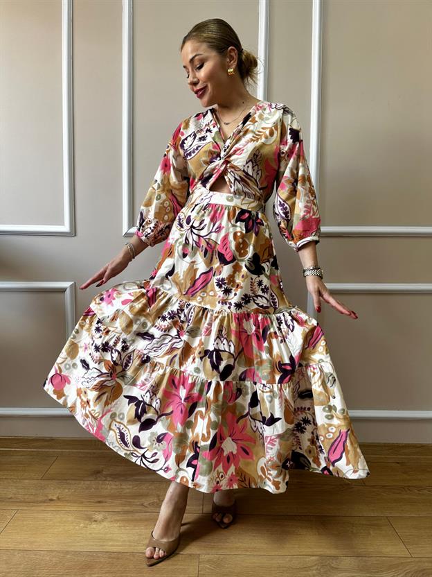 Mor Önü Büzgülü Elbise