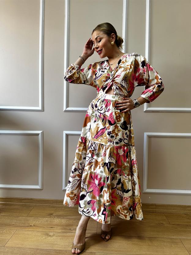 Mor Önü Büzgülü Elbise