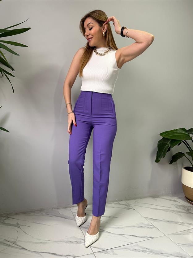 Mor Önü Flotalı Pantolon