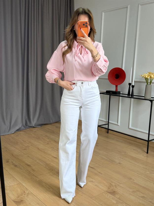 Pembe Bebe Yaka Bağlamalı Bluz