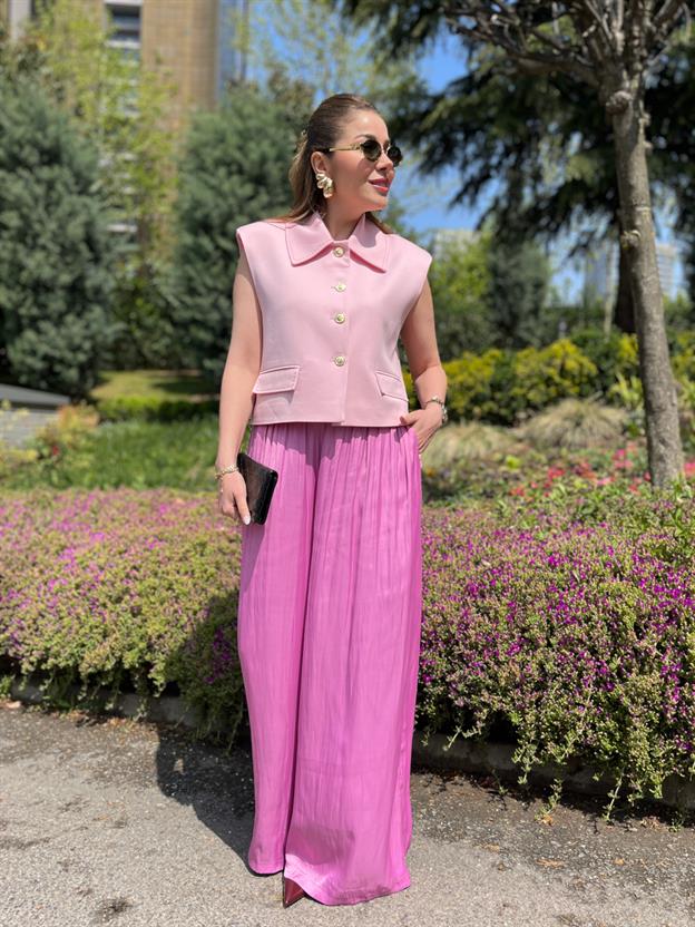 Pembe Bel İp Bağlamalı Pantolon