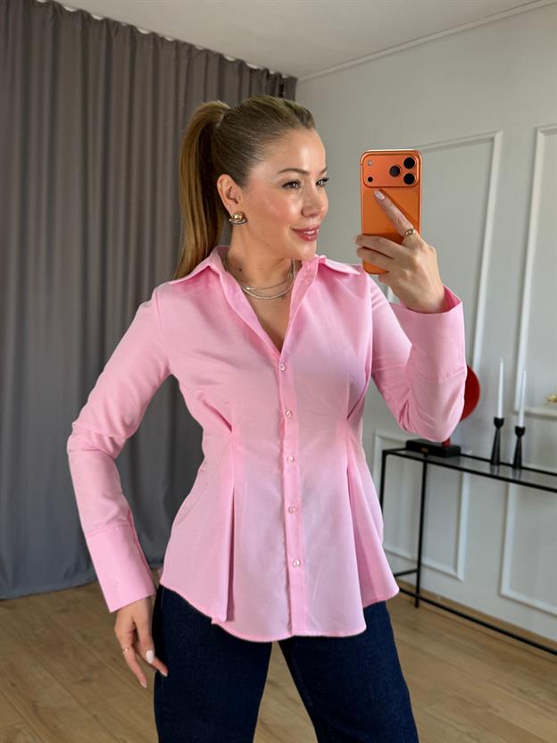 Pembe Beli Pens Detaylı Gömlek