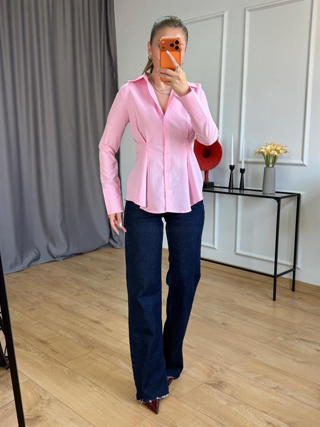 Pembe Beli Pens Detaylı Gömlek