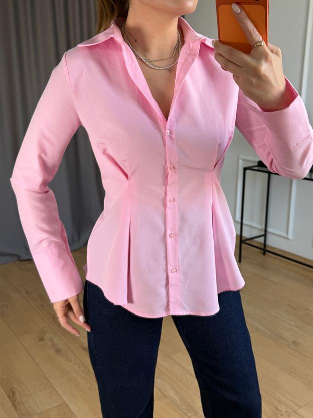 Pembe Beli Pens Detaylı Gömlek