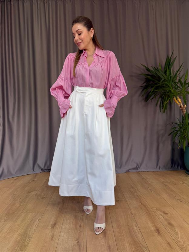 Pembe Büzgülü Gömlek