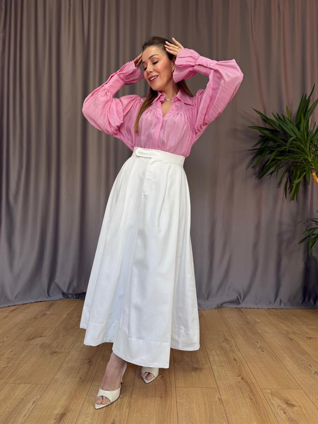 Pembe Büzgülü Gömlek