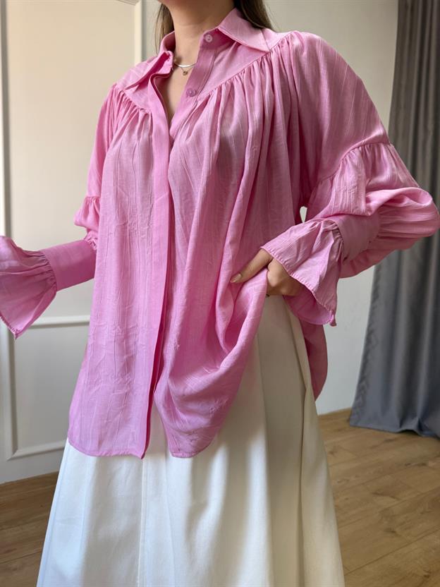 Pembe Büzgülü Gömlek