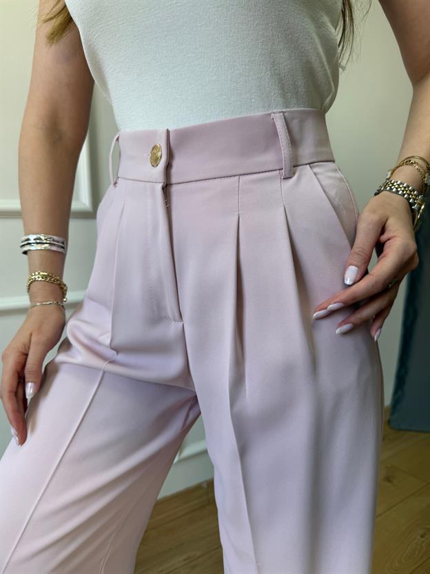 Pembe Gold Düğmeli Palazzo Pantolon