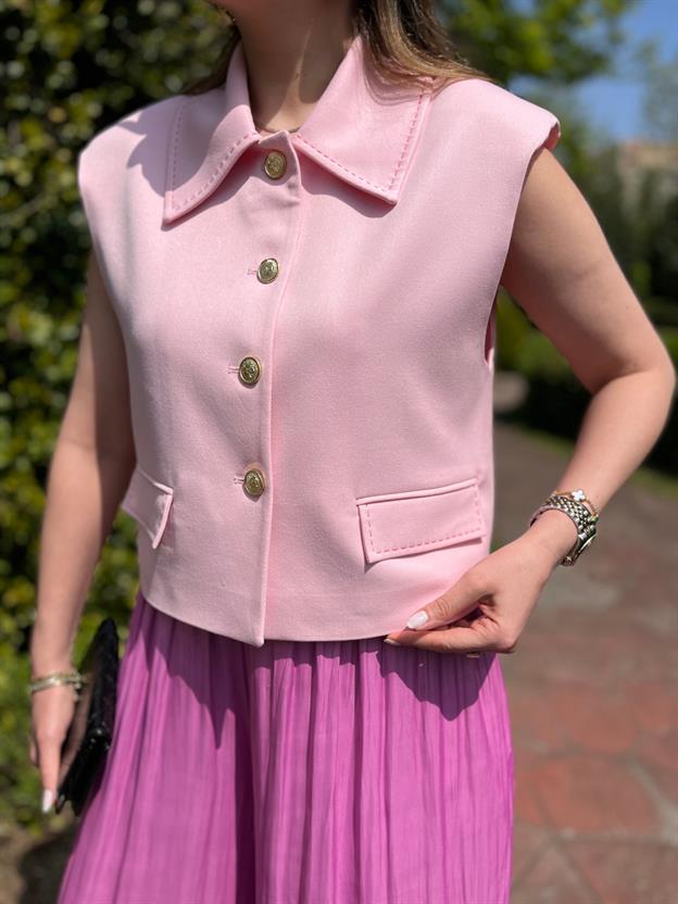 Pembe Gold Düğmeli Yelek