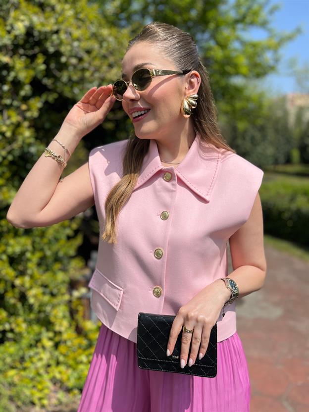Pembe Gold Düğmeli Yelek