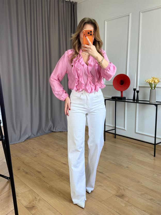 Pembe Lilyum Volanlı Bluz