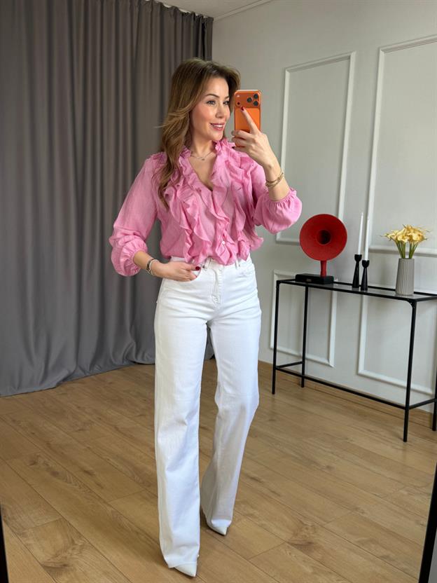 Pembe Lilyum Volanlı Bluz