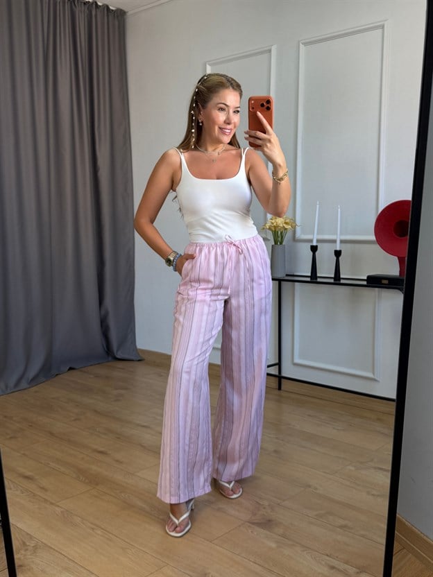 Pembe Siyah Şeritli Pantolon