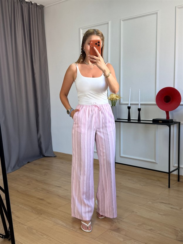 Pembe Siyah Şeritli Pantolon