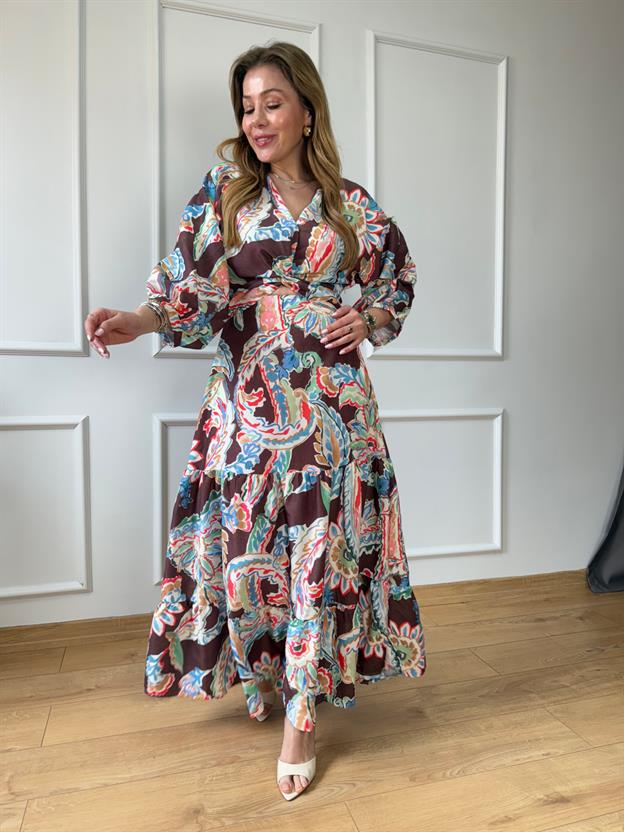 Pencere Detaylı Midi Elbise