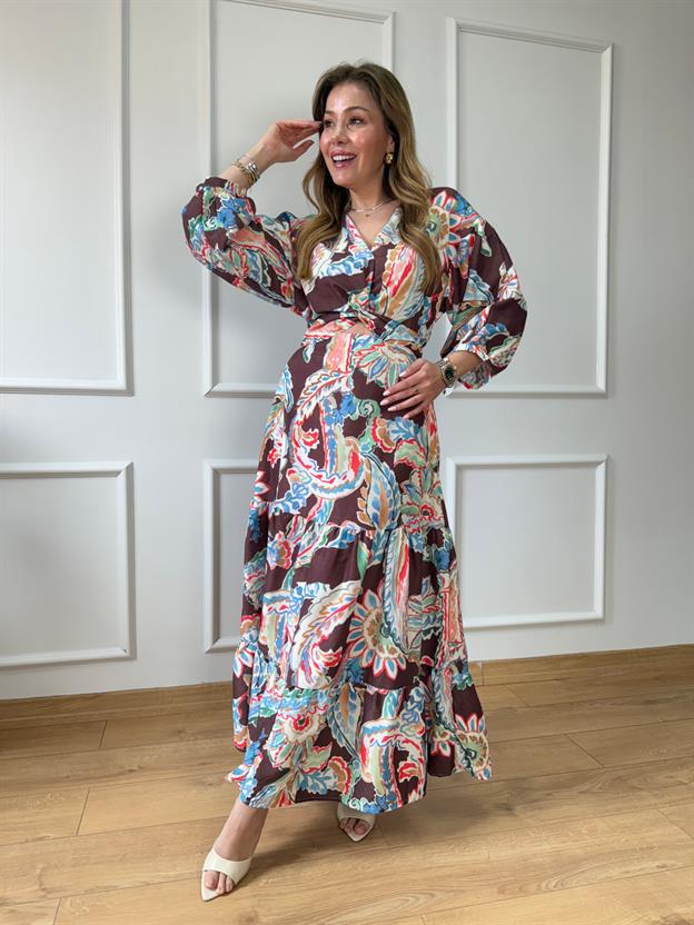 Pencere Detaylı Midi Elbise