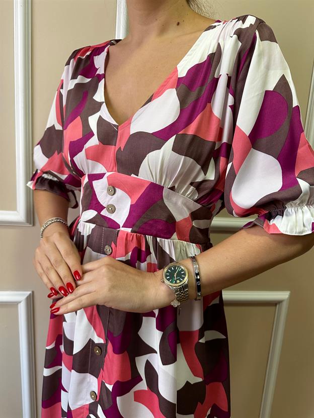 Pudra Desenli Elbise