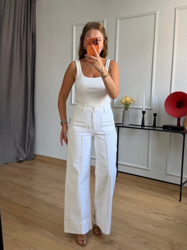 R. Beyaz Kare Cepli Jean 