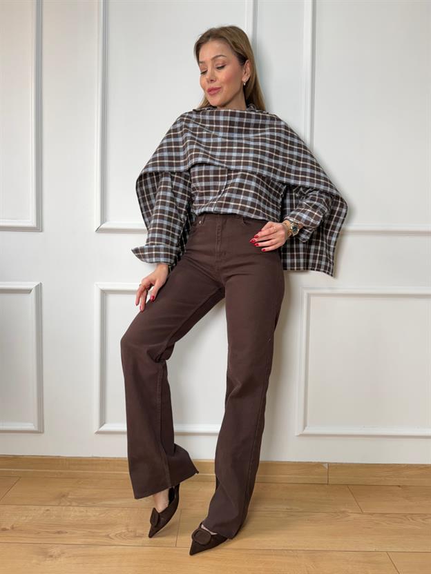 Şal Detaylı Mavi Desenli Gömlek