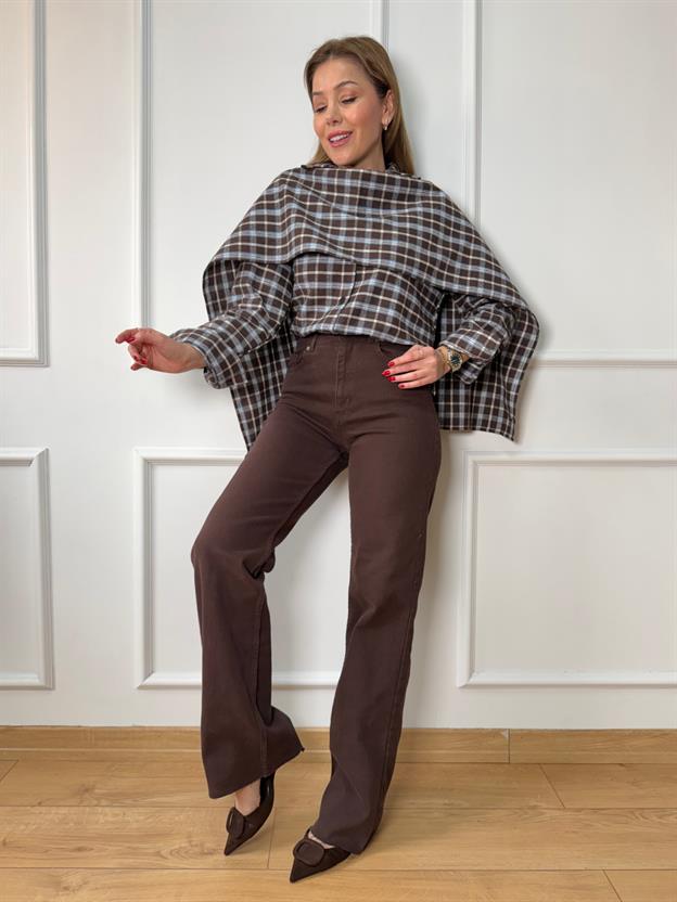 Şal Detaylı Mavi Desenli Gömlek