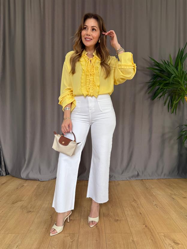 Sarı Yaka Bağlama Detaylı Bluz