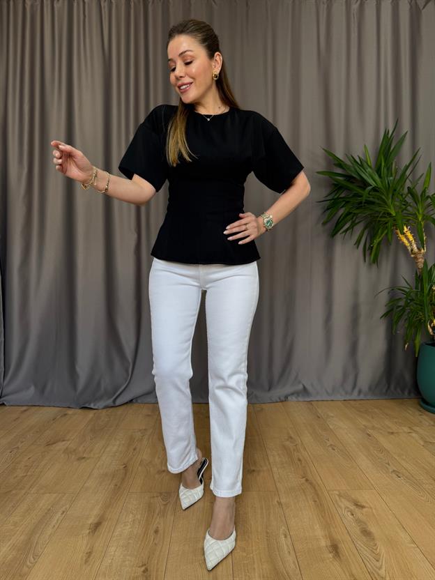 Siyah Arka Fermuarlı Bluz